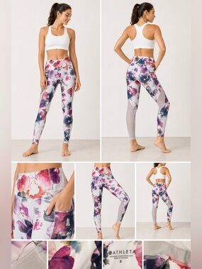Athleta Floral Leggings S High Waist Pocket Athletic Workout Yoga